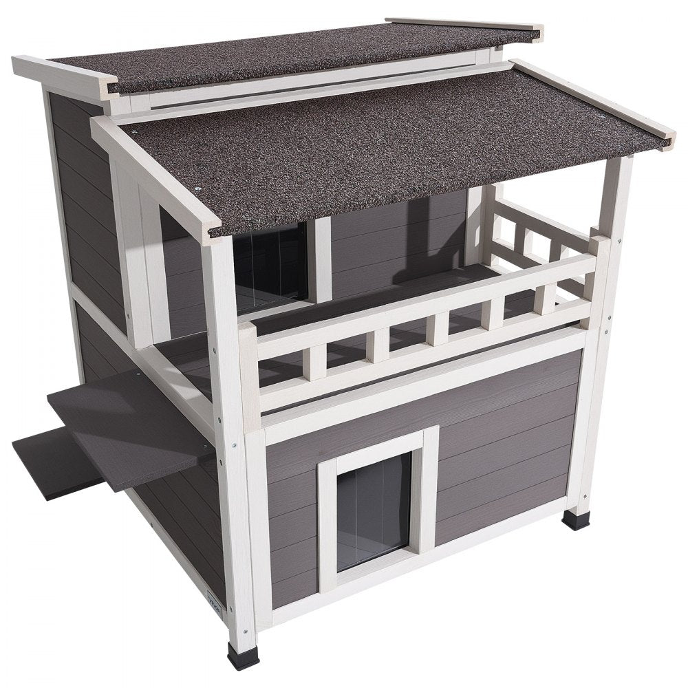 VEVOR Insulated Cat House, 2-Story Wooden Cat Shelter, Foam Insulation, Feral Kitty Shelter with Balcony, Waterproof Cats Condos for Indoor & Outdoor 1-3 Cats in Winter 33 x 29.5 x 32 in