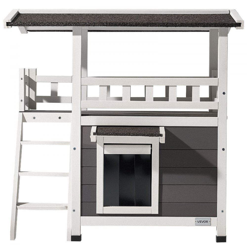 VEVOR Outdoor Cat House, 2-Story Wooden Cat Shelter with Stairs & Balcony, Elevated Feral Kitty Shelter, Spacious Room, Waterproof Cats Condos for Indoor & Outdoor Cats in Winter 30 x 22 x 30 in