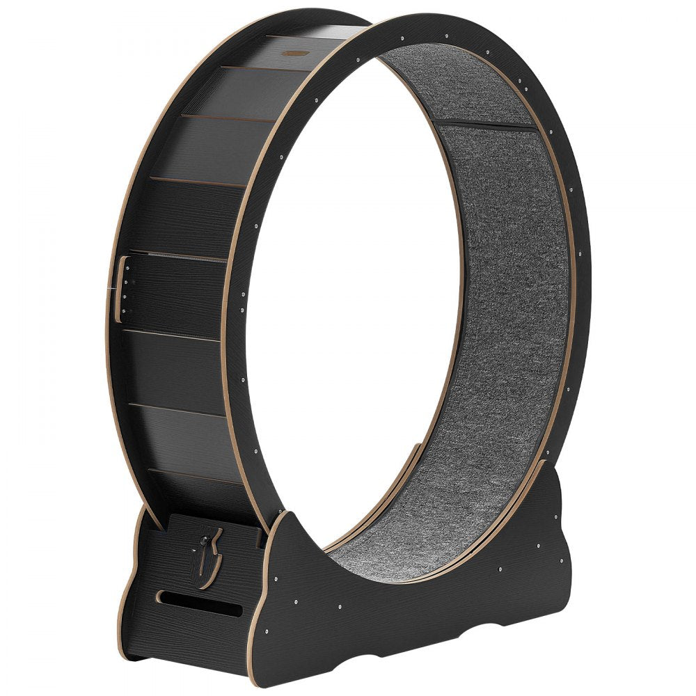 VEVOR Cat Exercise Wheel, 48 in Wooden Cat Running Wheel for Indoor Cats up to 28 lbs, Cats Treadmill with Carpeted Runway & Locking Mechanism, Quiet Kitten Sport Toys for Pets Fitness & Health, Black