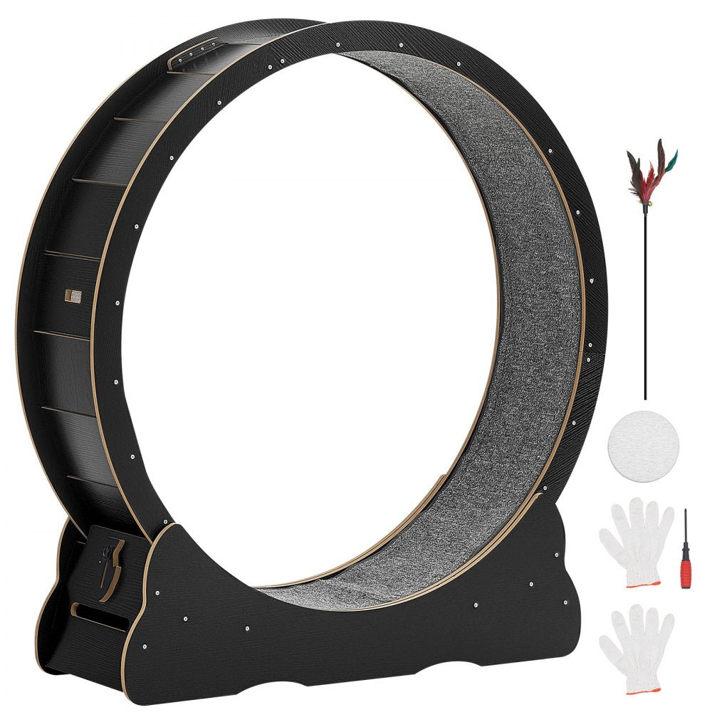 VEVOR Cat Exercise Wheel, 48 in Wooden Cat Running Wheel for Indoor Cats up to 28 lbs, Cats Treadmill with Carpeted Runway & Locking Mechanism, Quiet Kitten Sport Toys for Pets Fitness & Health, Black