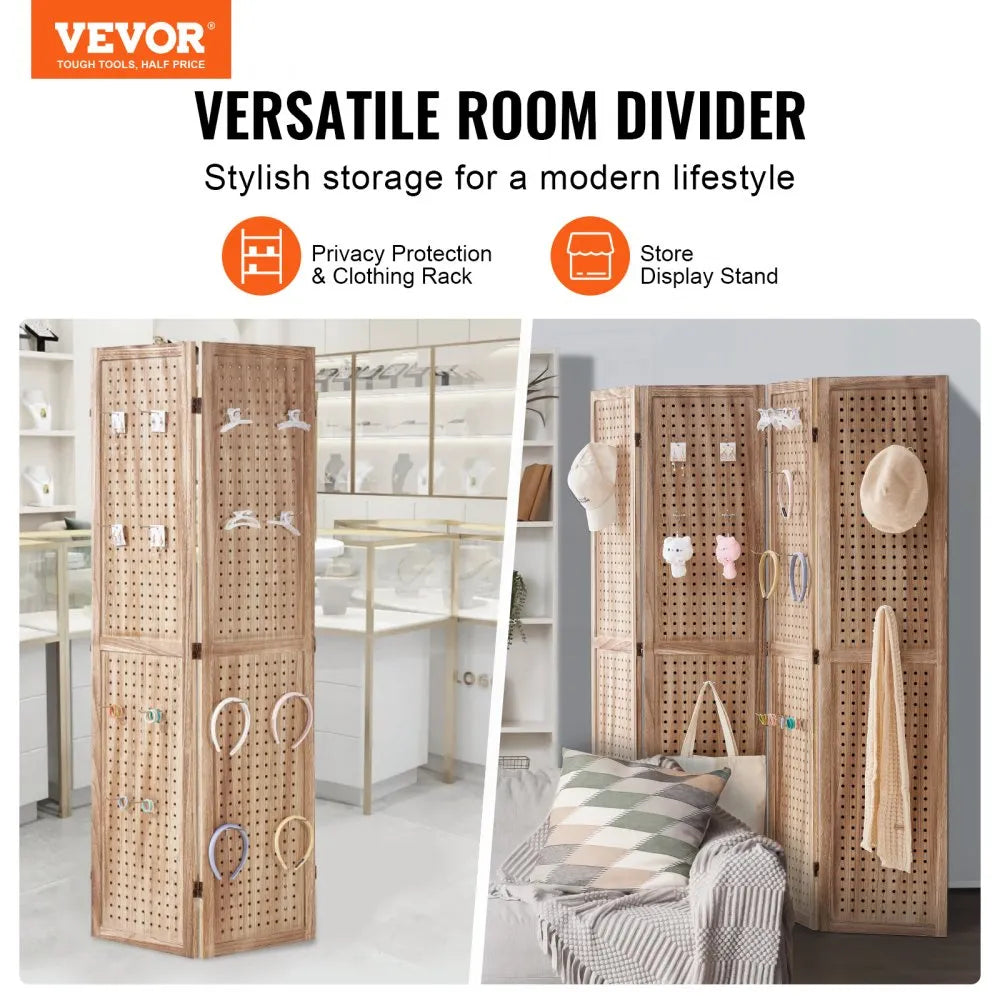 VEVOR Wood Room Divider, 4 Panel Wood Folding Privacy Screen, 66.9 Inches Tall Indoor Carved Partition Divider, Portable Decoration Screen, for Room Separation, Home, Office, Restaurant & Bedroom