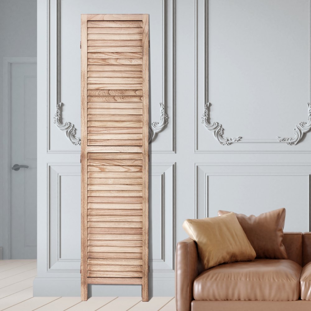 VEVOR Wood Room Divider, 4 Panel Wood Folding Privacy Screen, 66.9 Inches Tall Indoor Louvered Wooden Partition, Portable Decoration Screen, for Room Separation, Home, Office, Restaurant & Bedroom