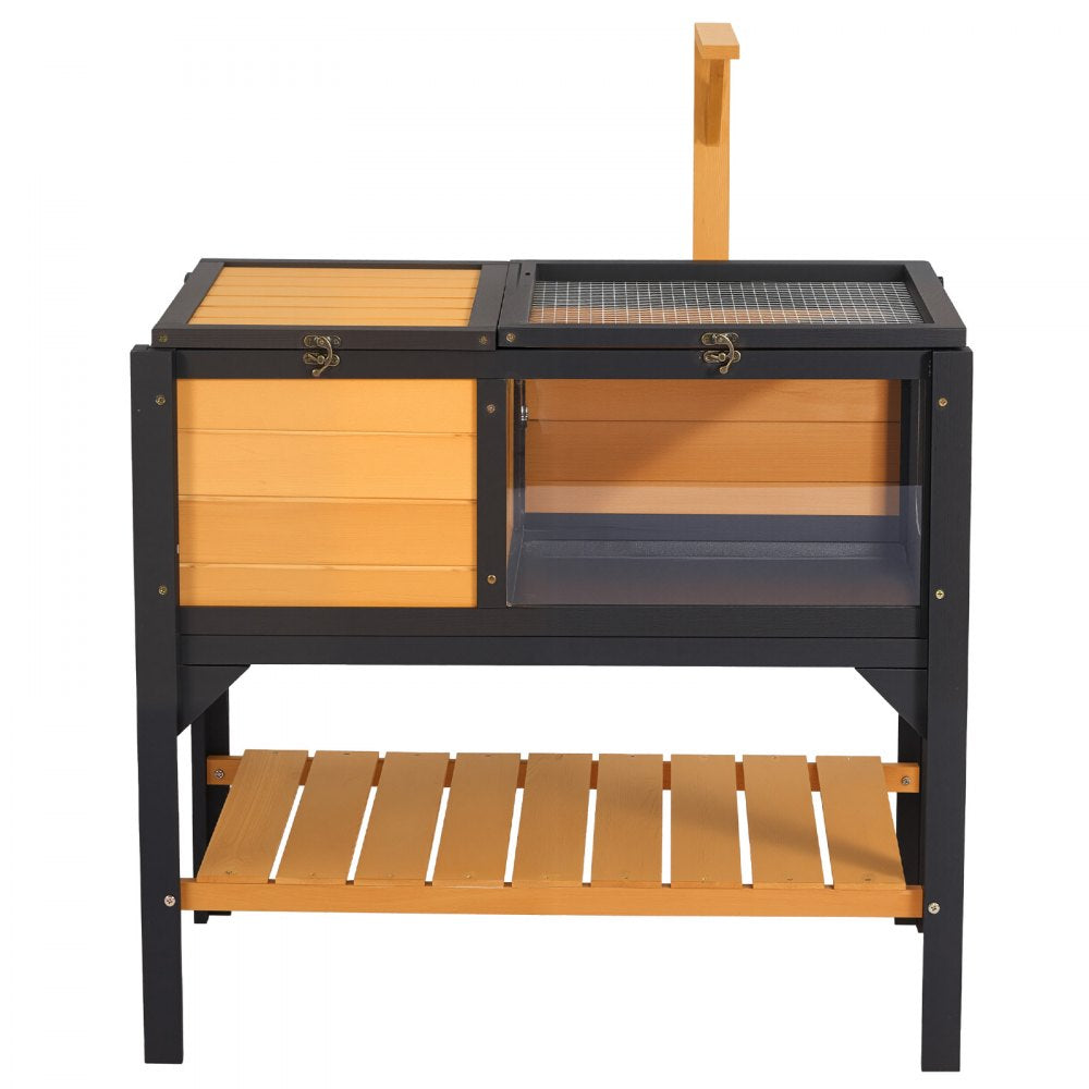 VEVOR Tortoise Habitat 2-Room Wooden Tortoise House with Storage Shelf, for Small Animals Indoor Outdoor, Lamp Stand, Large Turtle Enclosure Reptile Cage with Openable Roof, Acrylic Viewing Window