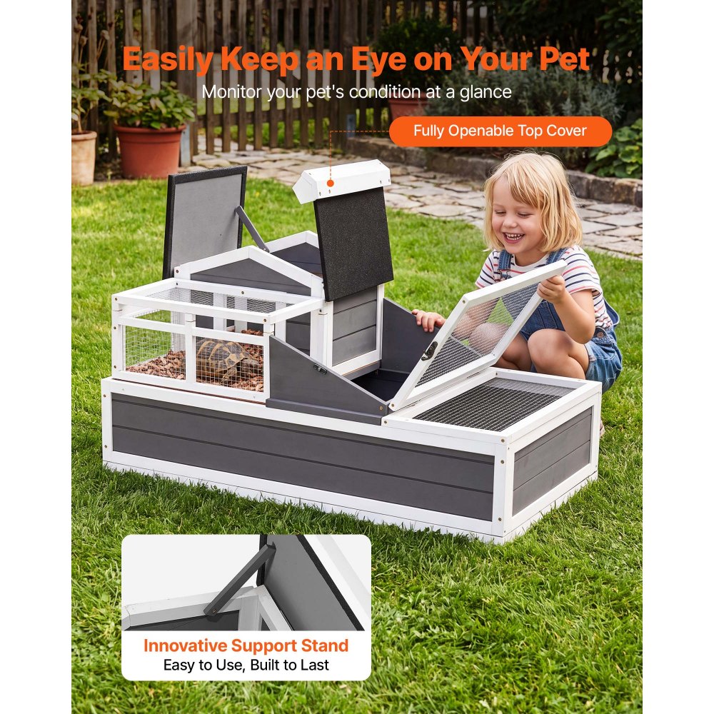 VEVOR Tortoise Habitat 4-Room Wooden Tortoise House with Balcony 2 Stories, for Small Animals Indoor Outdoor, Built-in Ramp, Indoor Large Turtle Enclosure Reptile Cage with Openable Roof, Viewing Area