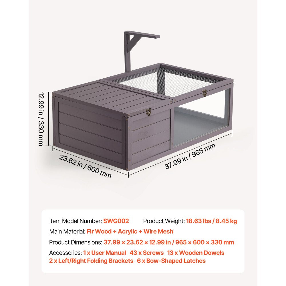 VEVOR Tortoise Habitat 2-Room Wooden Tortoise House with Pull-Out Tray, for Small Animals Indoor Outdoor, Lamp Stand, Large Turtle Enclosure Reptile Cage with Openable Roof, Acrylic Viewing Window