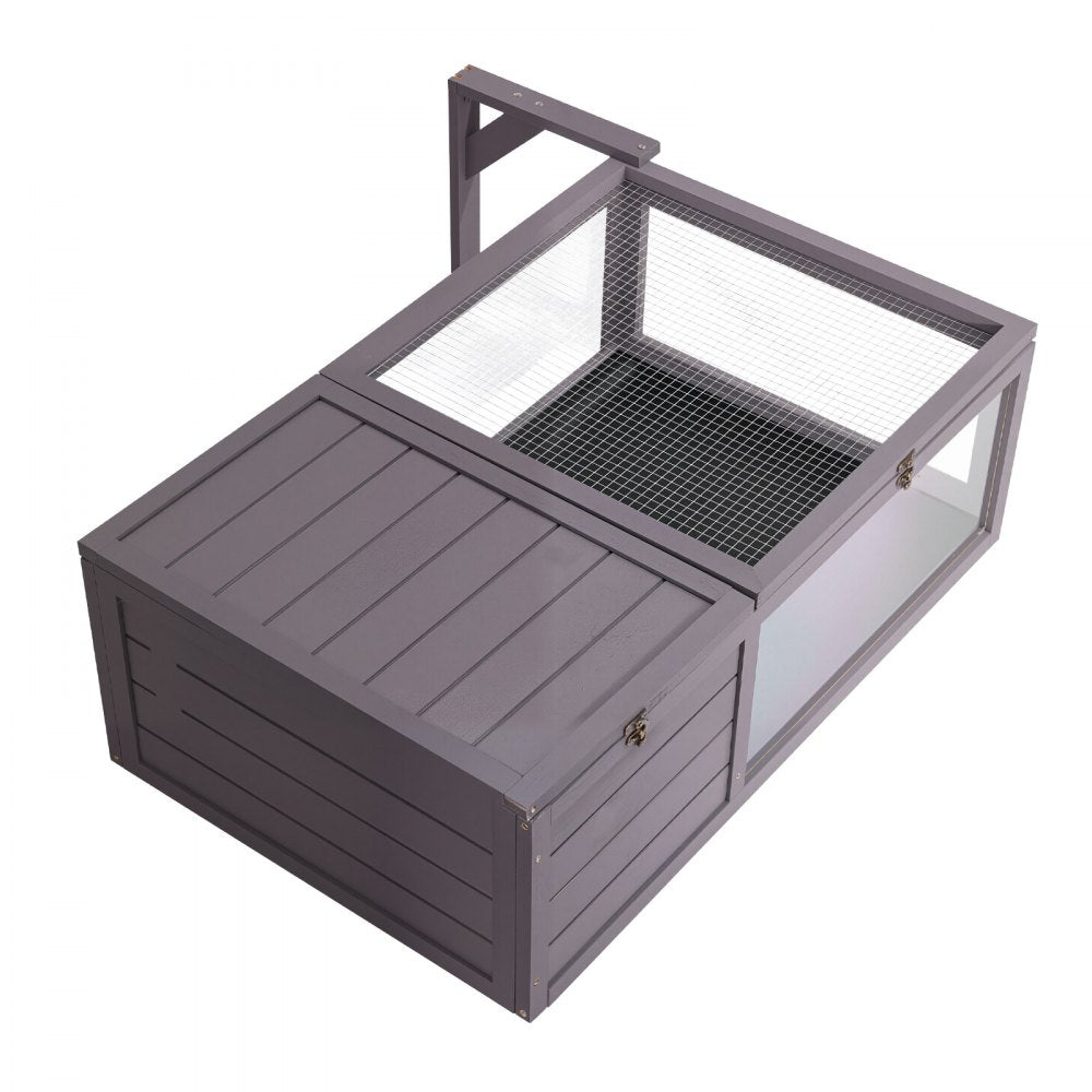 VEVOR Tortoise Habitat 2-Room Wooden Tortoise House with Pull-Out Tray, for Small Animals Indoor Outdoor, Lamp Stand, Large Turtle Enclosure Reptile Cage with Openable Roof, Acrylic Viewing Window