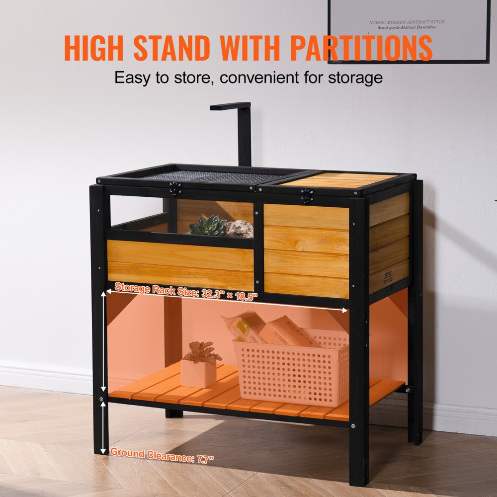 VEVOR Tortoise Habitat, Wooden Tortoise House Indoor & Outdoor, Tortoise Enclosure with Light Stand, Reptile Enclosure Small Animal Cage with Stand Legs for Gecko, Lizard, Snake