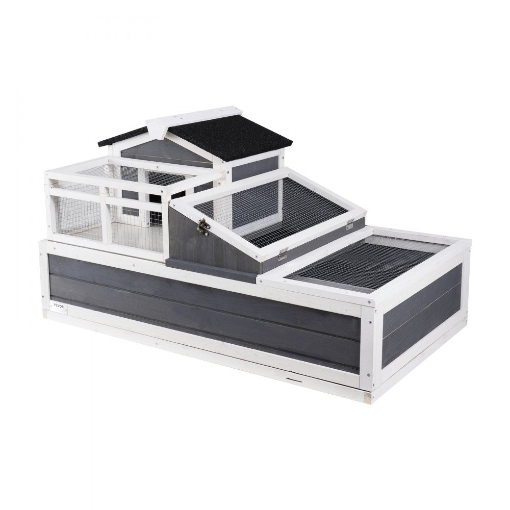 VEVOR 3-Room Tortoise House,Tortoise Habitat with Balcony & 2 Stories, Wooden Tortoise Enclosure Indoor & Outdoor with Ramp, Tray, Openable Roof, Large Reptile Cage, 44" x 25.6"x 24"