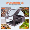 VEVOR Tortoise Habitat, Wooden Tortoise House Indoor & Outdoor, Tortoise Enclosure with Hanging Light Stand, 2-Room Reptile Enclosure Small Animal Cage for Gecko, Lizard, Snake 38 x24 x13 inch