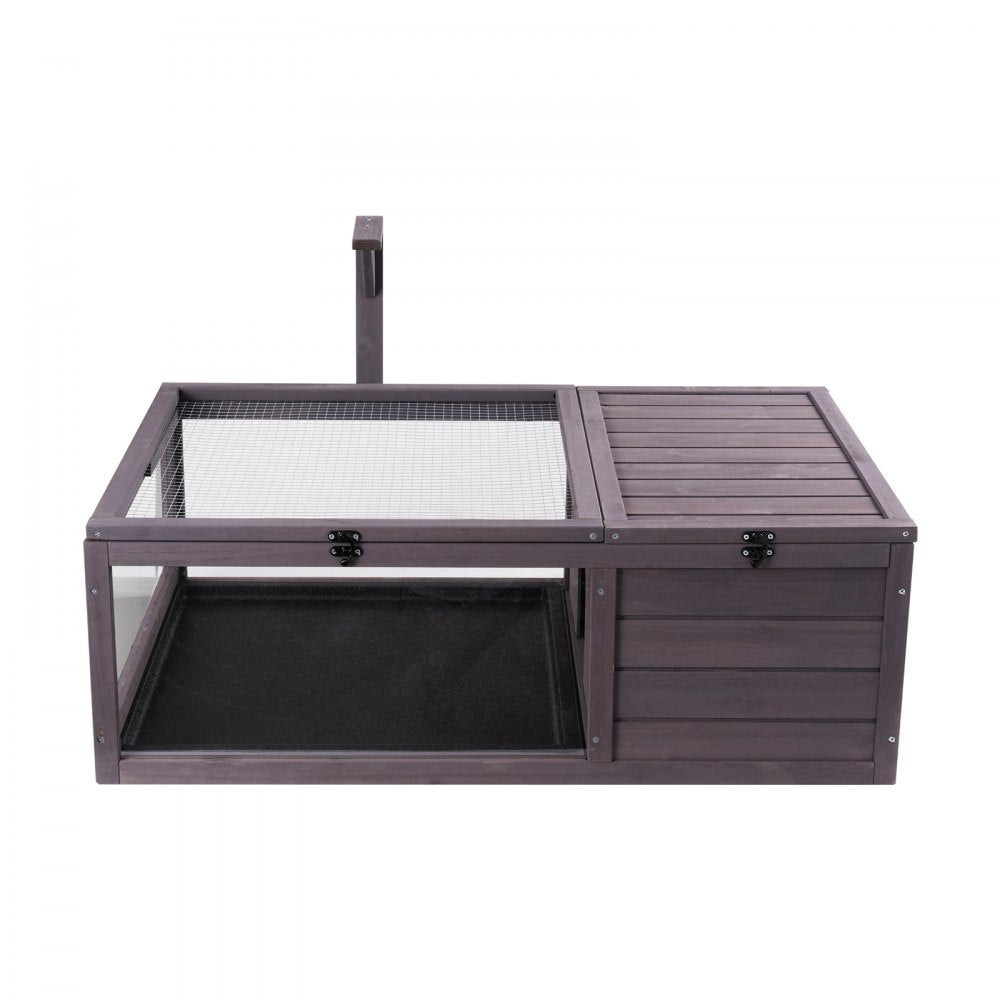 VEVOR Tortoise Habitat, Wooden Tortoise House Indoor & Outdoor, Tortoise Enclosure with Hanging Light Stand, 2-Room Reptile Enclosure Small Animal Cage for Gecko, Lizard, Snake 38 x24 x13 inch