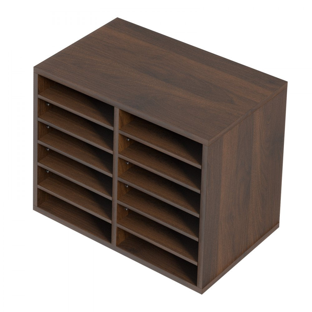 VEVOR Literature Organizers, 12 Compartments Office Mailbox with Adjustable Shelves, Wood Literature Sorter 20.4x12x16.1 inches for Office, Home, Classroom, Mailrooms Organization, EPA Certified Brown