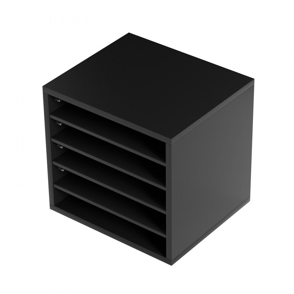 VEVOR Literature Organizers, 5 Compartments Office Mailbox with Adjustable Shelves, Wood Literature Sorter 13.9x12x13 inches for Office, Home, Classroom, Mailrooms Organization, EPA Certified, Black