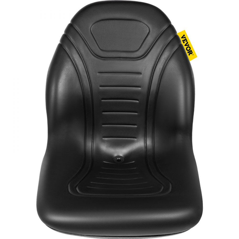 VEVOR Universal Lawn Tractor Seat Replacement, Compact High Back Mower Seat, Black Vinyl Forklift Seat, Central Drain Hole Skid Steer Seat with Mounting Bolt Patterns of 8\" x 11.5\" & 11.25\" x 11.5\