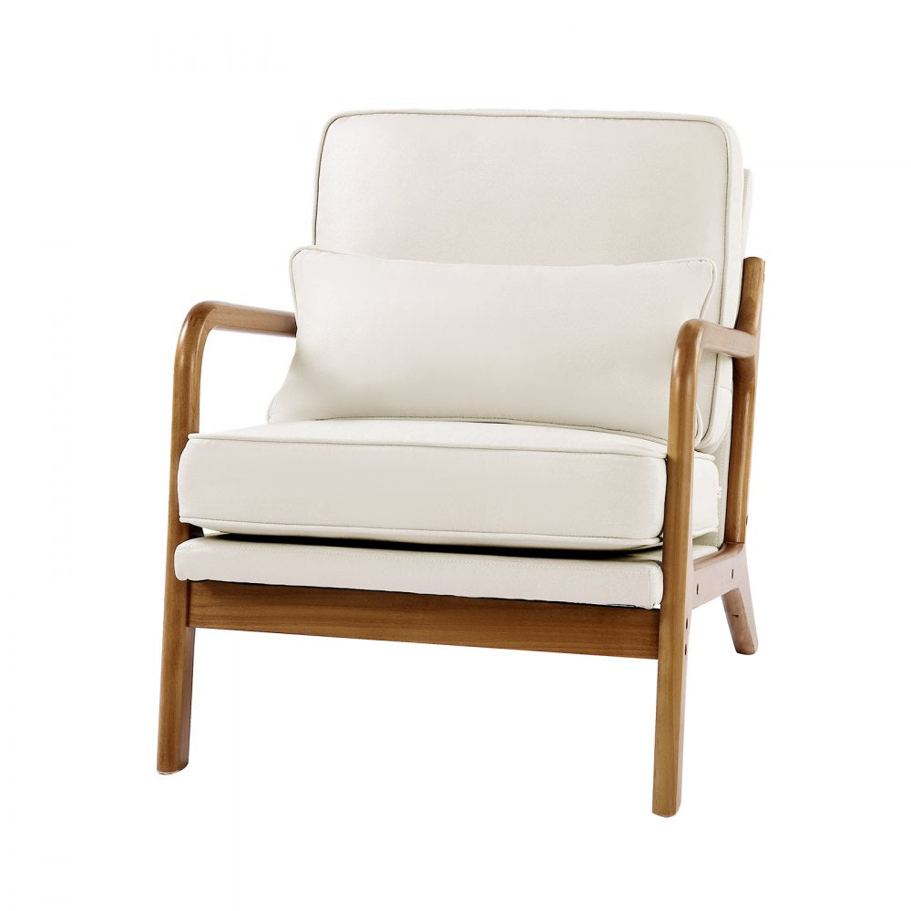 VEVOR Accent Chair, Mid Century Modern Armchair with Solid Wood Frame and Non-Slip Legs, Upholstered Leisure Chair with Linen Fabric and 5.7 in Thickened Cushion, for Living Room, Bedroom, Office