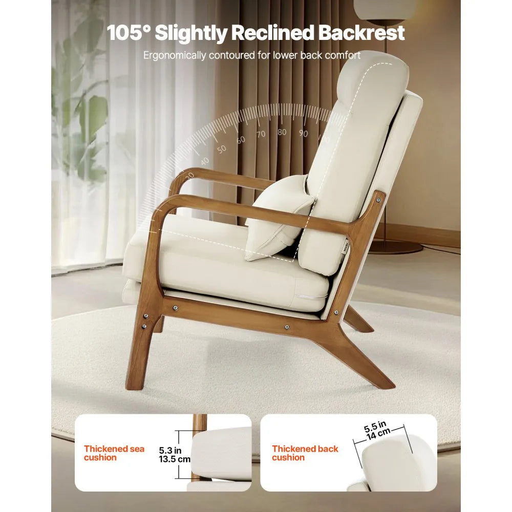 VEVOR Accent Chair, High Back Mid Century Modern Armchair with Solid Wood Frame and Non-Slip Legs, Upholstered Leisure Chair with Linen Fabric and 5.3 in Thickened Cushion, for Living Room, Bedroom