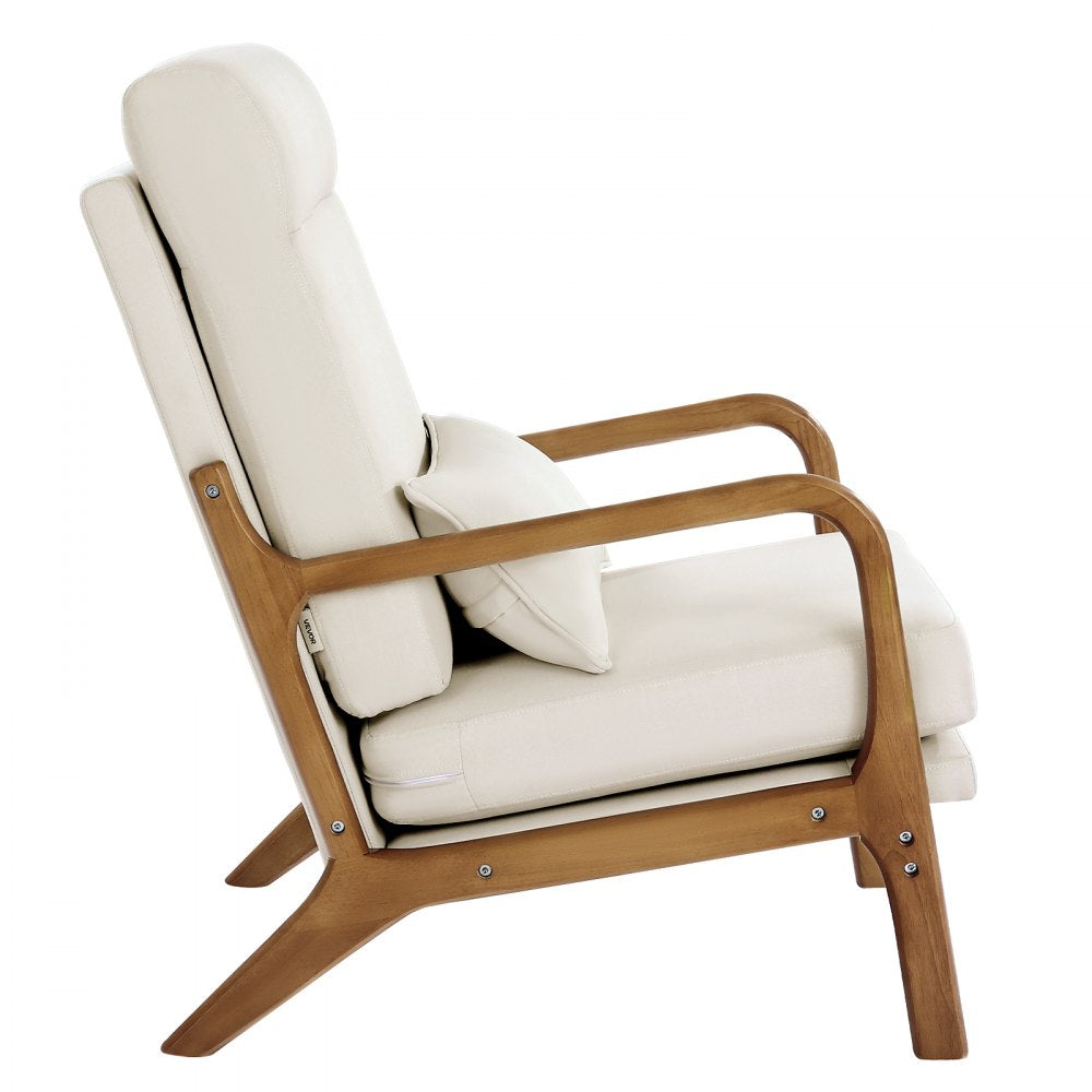 VEVOR Accent Chair, High Back Mid Century Modern Armchair with Solid Wood Frame and Non-Slip Legs, Upholstered Leisure Chair with Linen Fabric and 5.3 in Thickened Cushion, for Living Room, Bedroom