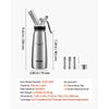 VEVOR Professional 304 Stainless Steel Whipped Cream Dispenser 500ml, Leak-Free Whipped Cream Maker, Whip Cream Canister with 3 Decorating Nozzles & Cleaning Brush, N₂O Chargers (Not Included)