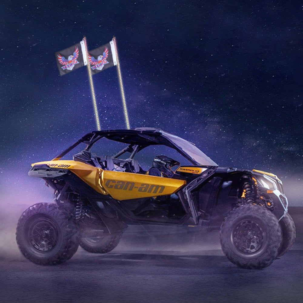 VEVOR 2 PCS 4 FT Whip Light, APP & RF Remote Control Led Whip Light, Waterproof RGB Chasing Lighted Whips with 4 Flags, for UTVs, ATVs, Motorcycles, RZR, Can-am, Trucks, Off-road, Go-karts