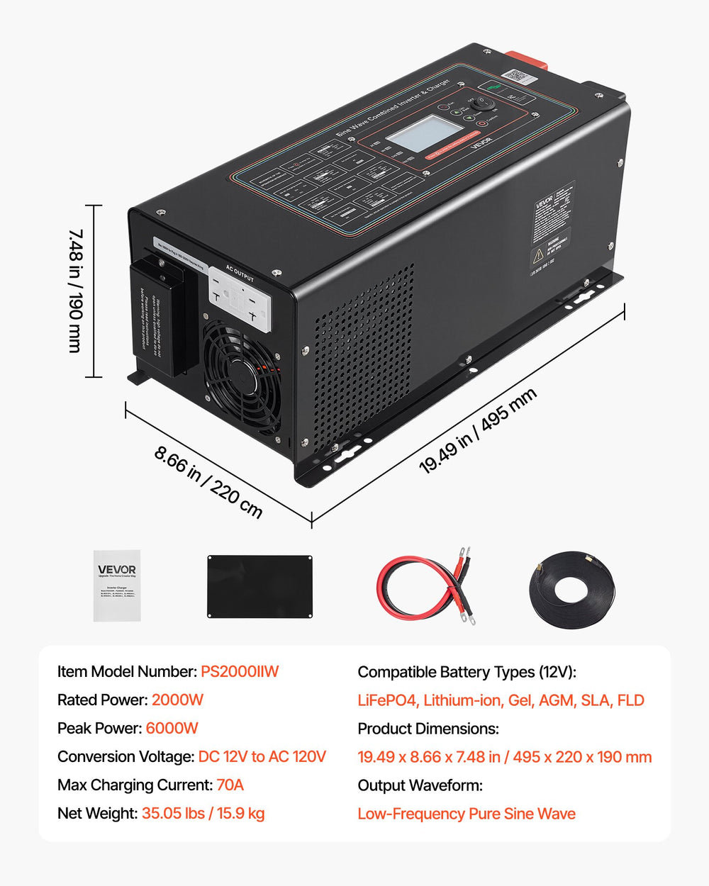 VEVOR Pure Sine Wave Inverter Charger 2000W - image 7