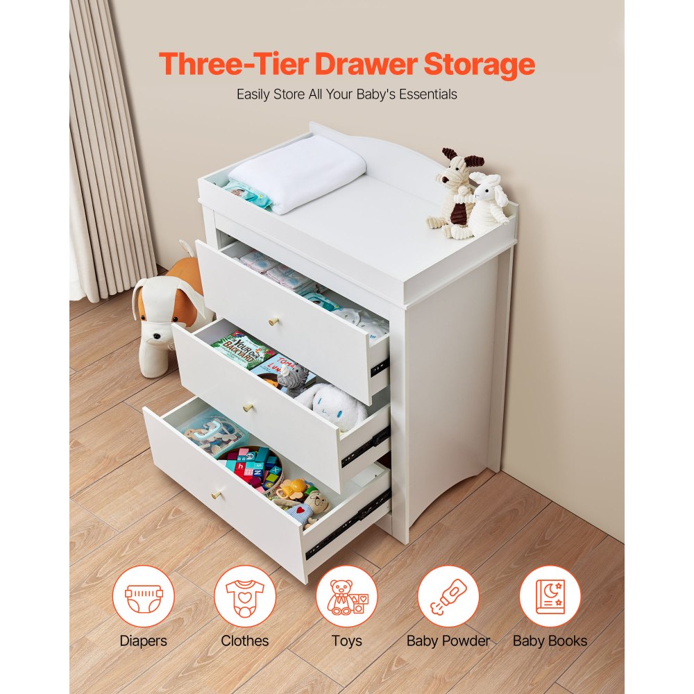 baby changing table dresser 47" Wide 5-Drawer Dresser and Changing Table for Nursery, Modern Kids' Bedroom Chest of Drawers