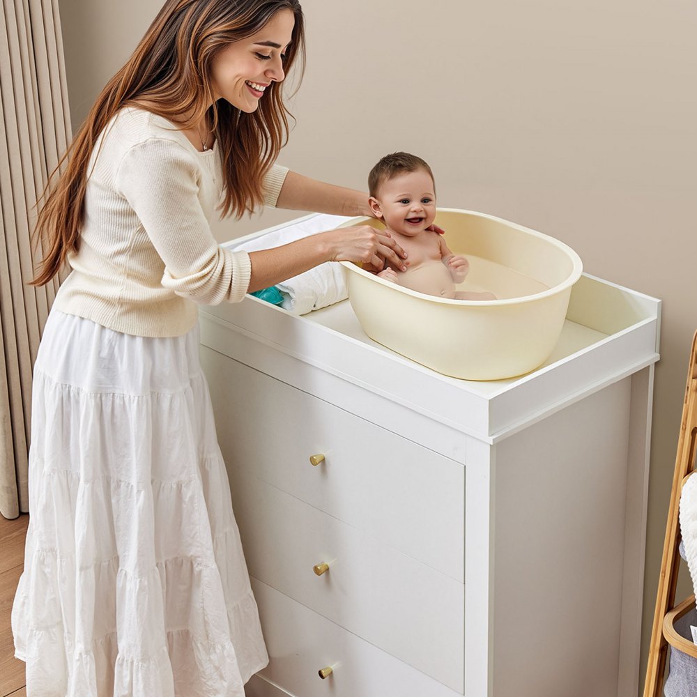 infant dresser changing table Ktaxon 3-Drawer Changing Table, Infant Diaper Changing Station with Drawers, Safety Rails & Strap, Baby Changing Table Dresser for Nursery, Easy