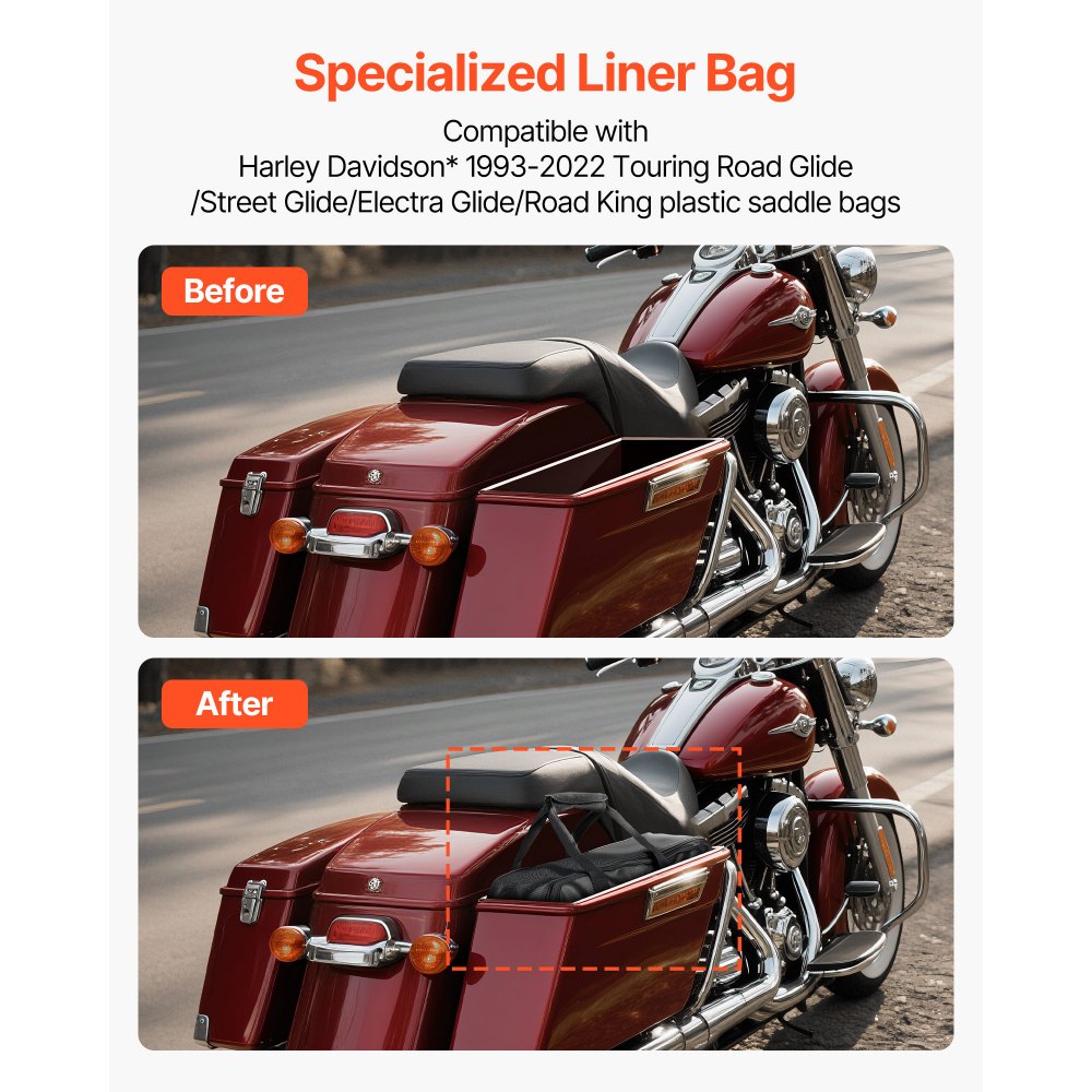 VEVOR Motorcycle Saddlebag Liner Bag, 18 L Insert Storage Travel Luggage Bag Organizer, Compatible with Harley Davidson 1993-2022 Touring Road/Street Glide/Electra Glide/Road King Saddlebag, Black