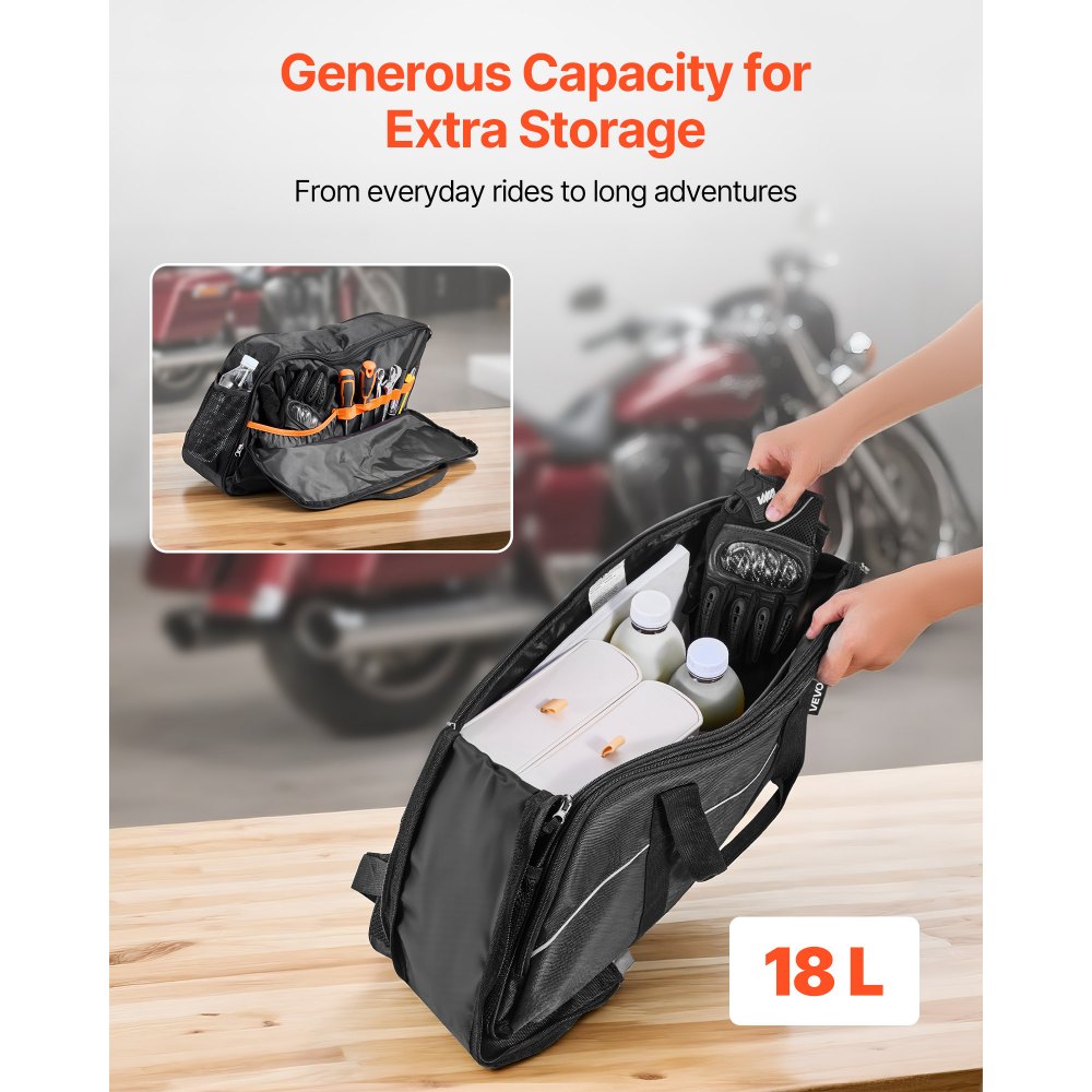 VEVOR Motorcycle Saddlebag Liner Bag, 18 L Insert Storage Travel Luggage Bag Organizer, Compatible with Harley Davidson 1993-2022 Touring Road/Street Glide/Electra Glide/Road King Saddlebag, Black