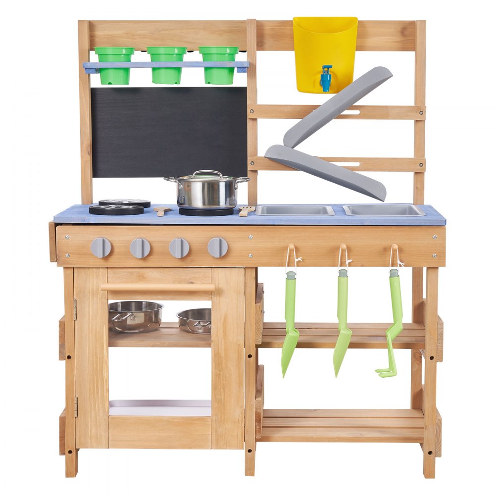 VEVOR Mud Kitchen, Outdoor Mud Kitchen for Kids, Wood Outdoor Play Kitchens with Stoves, Hooks, Sinks, Planting Shovels, Spatulas, Handle, Cookware Pots and Accessories, Play with Water and Sand