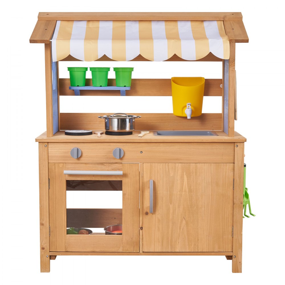 VEVOR Mud Kitchen, Outdoor Mud Kitchen for Kids, Wood Outdoor Play Kitchens with Spoons, Sink, Tank, Sunshade Canopy, Shovels, Cookware Pots and Accessories, Wooden Play Kitchens for Home, Lawn