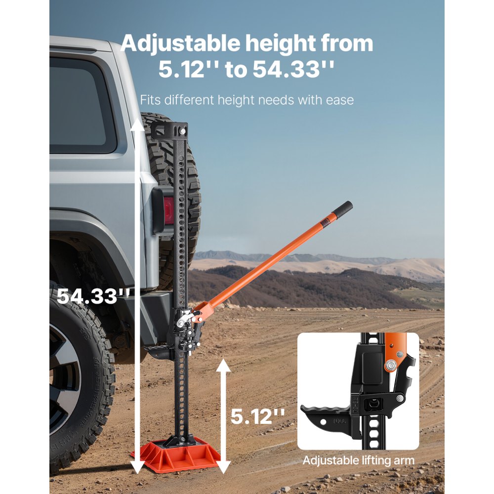 VEVOR Farm Jack with Base, 60" Utility High Lift Farm Jack, 3.18 Ton (7,000 lbs) Capacity Ratcheting Off Road Utility Jacks, Heavy-Duty Lift Jacks with 5.12"-54.33" Lifting Range for Tractor, Truck, SUV