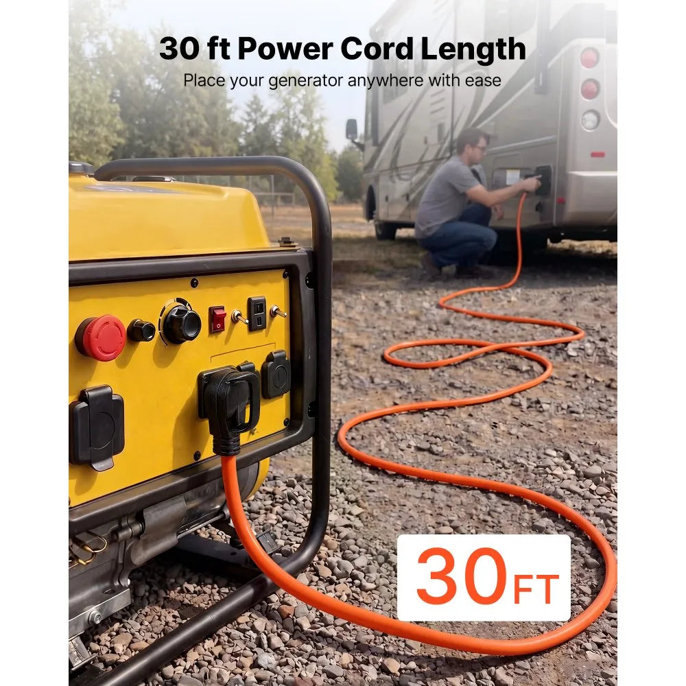 VEVOR 50 Amp Generator Cord, 30 Feet, 125/250V RV Power Cord NEMA 14-50P to SS2-50R with Twist Lock, Grip Handle, Heavy Duty 6AWG/3 + 8AWG/1 Generator Cable, for RV Camper Generator to House, Orange