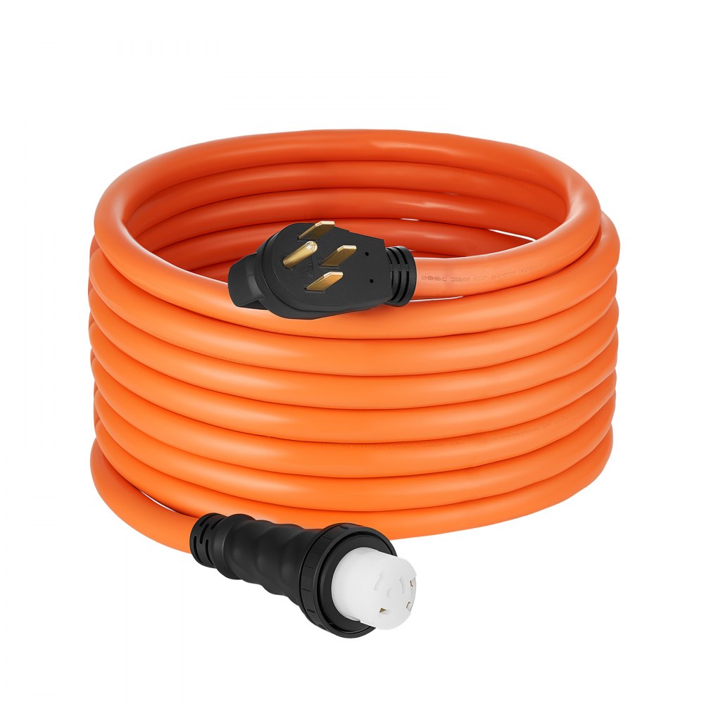 VEVOR 50 Amp Generator Cord, 50 Feet, 125/250V RV Power Cord NEMA 14-50P to SS2-50R with Twist Lock, Grip Handle, Heavy Duty 6AWG/3 + 8AWG/1 Generator Cable, for RV Camper Generator to House, Orange