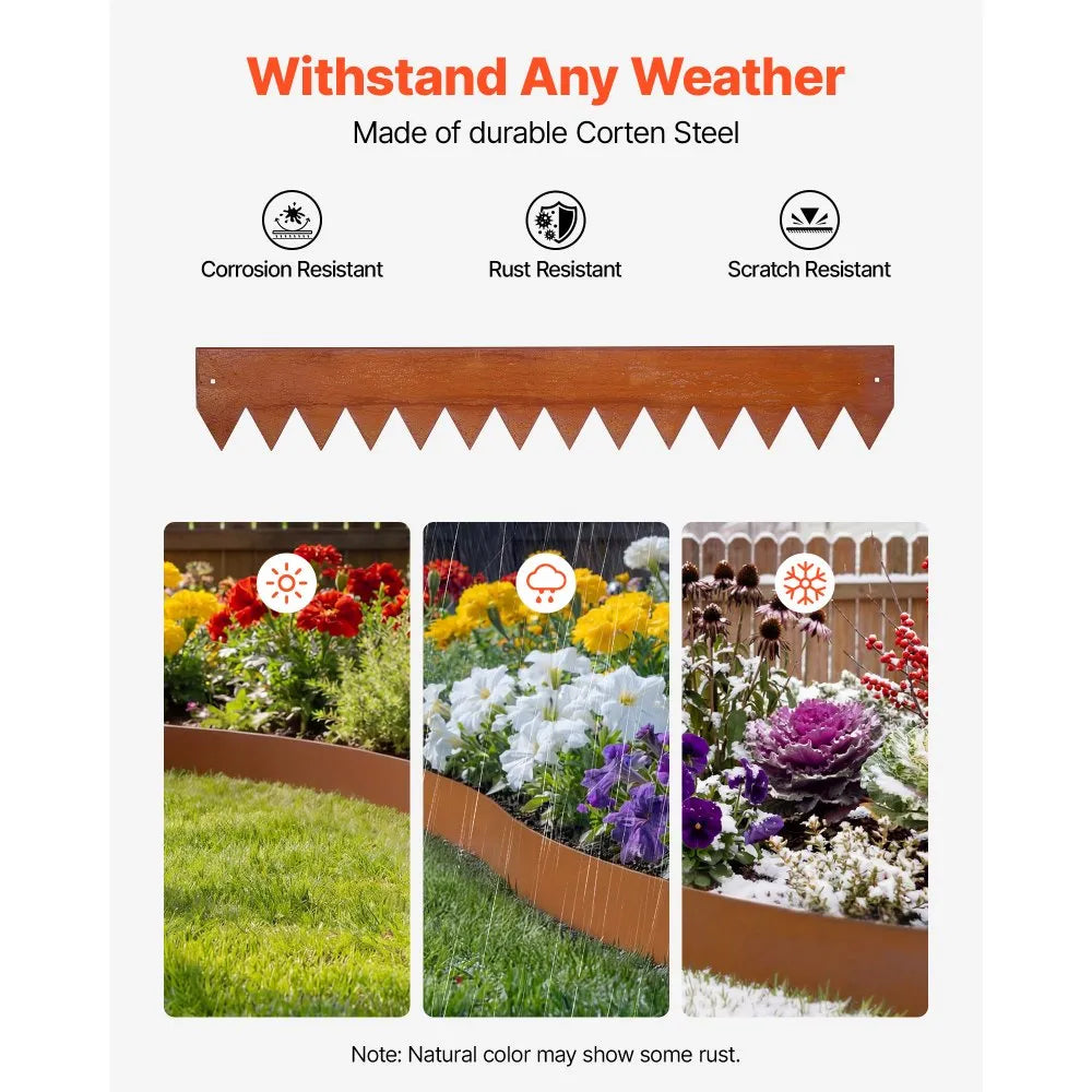 VEVOR Corten Steel Landscape Edging, 6-Pack 40 x 6 Inch Metal Edging for Landscaping with 8 Connecting Plates, Bendable Metal Garden Edge Border for Flower Bed, Yard Pathway, Rust