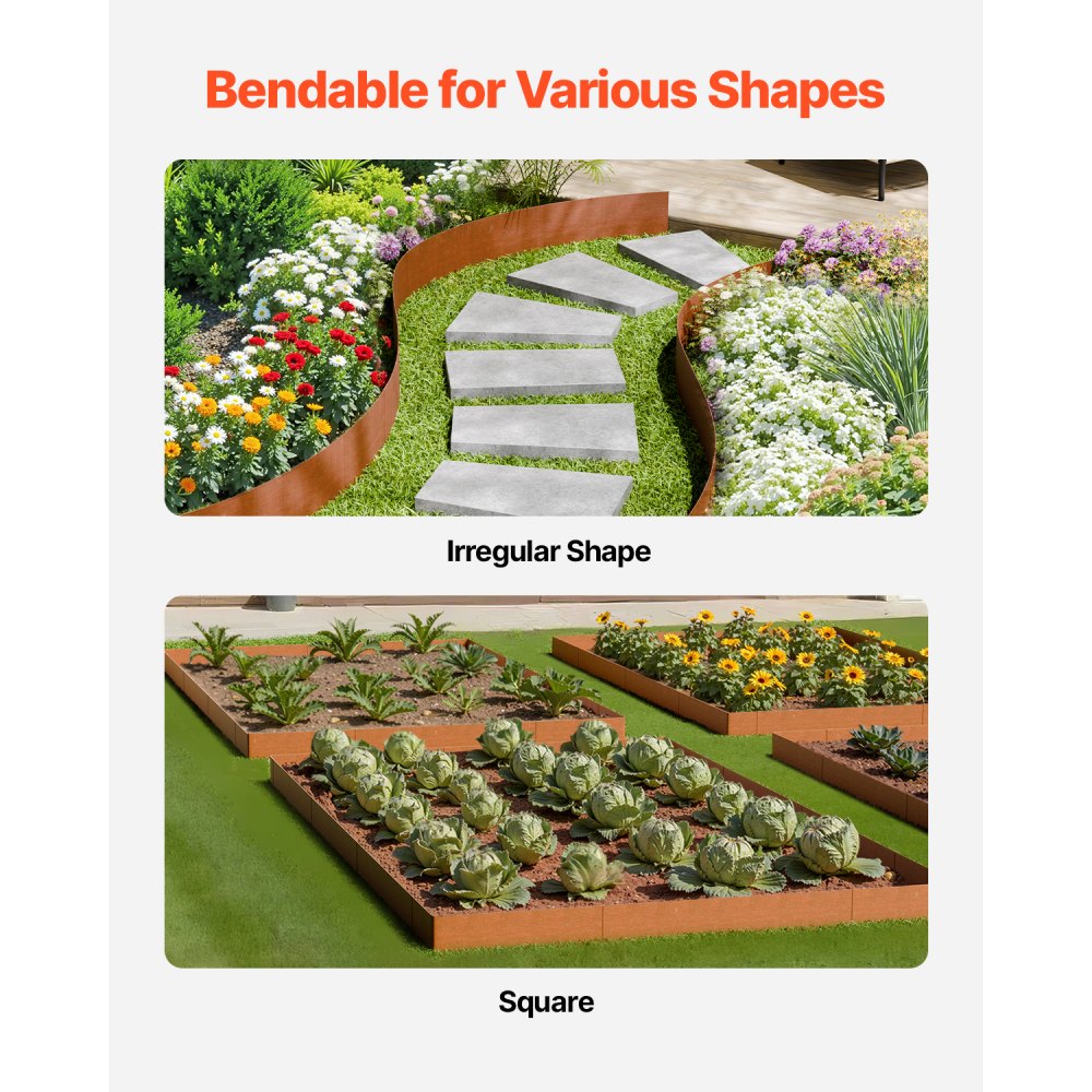 VEVOR Steel Landscape Edging, 6 Packs 40 x 8 in Weather-Resistant & Pre-Rust Metal Landscape Edging, Bendable Garden Edging Border, Lawn Edging for Flower Bed Yard Pathway Divider