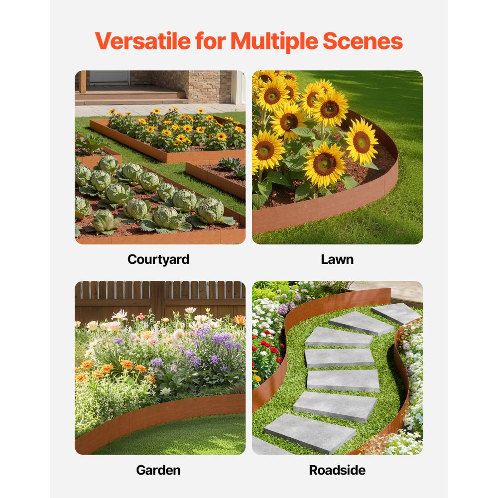 VEVOR Steel Landscape Edging, 6 Packs 40 x 8 in Weather-Resistant & Pre-Rust Metal Landscape Edging, Bendable Garden Edging Border, Lawn Edging for Flower Bed Yard Pathway Divider