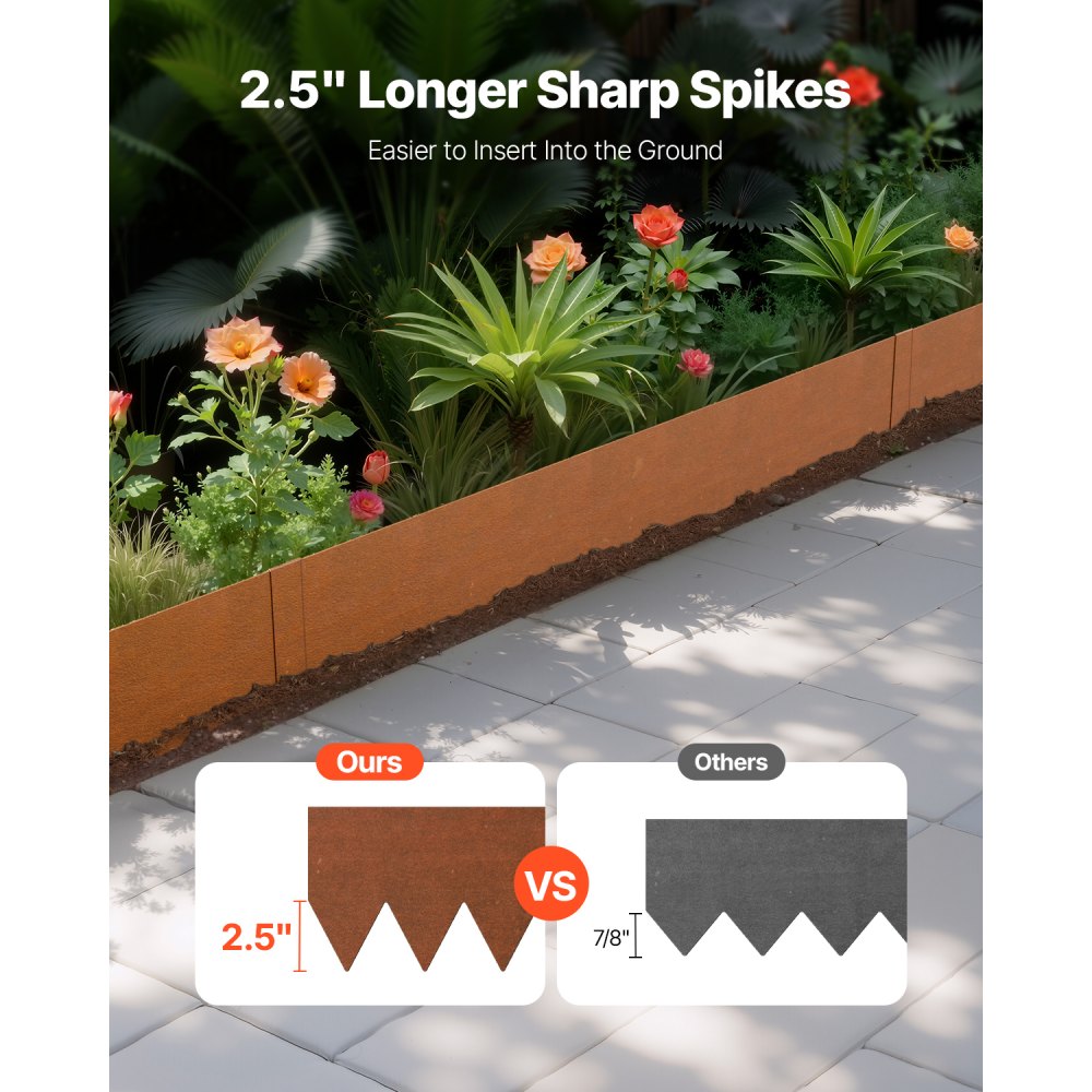 VEVOR Steel Landscape Edging, 6 Packs 40 x 6 in Weather-Resistant & Pre-Rust Metal Landscape Edging, Bendable Garden Edging Border, Heavy Duty Lawn Edging, Flower Bed Yard Pathway Divider