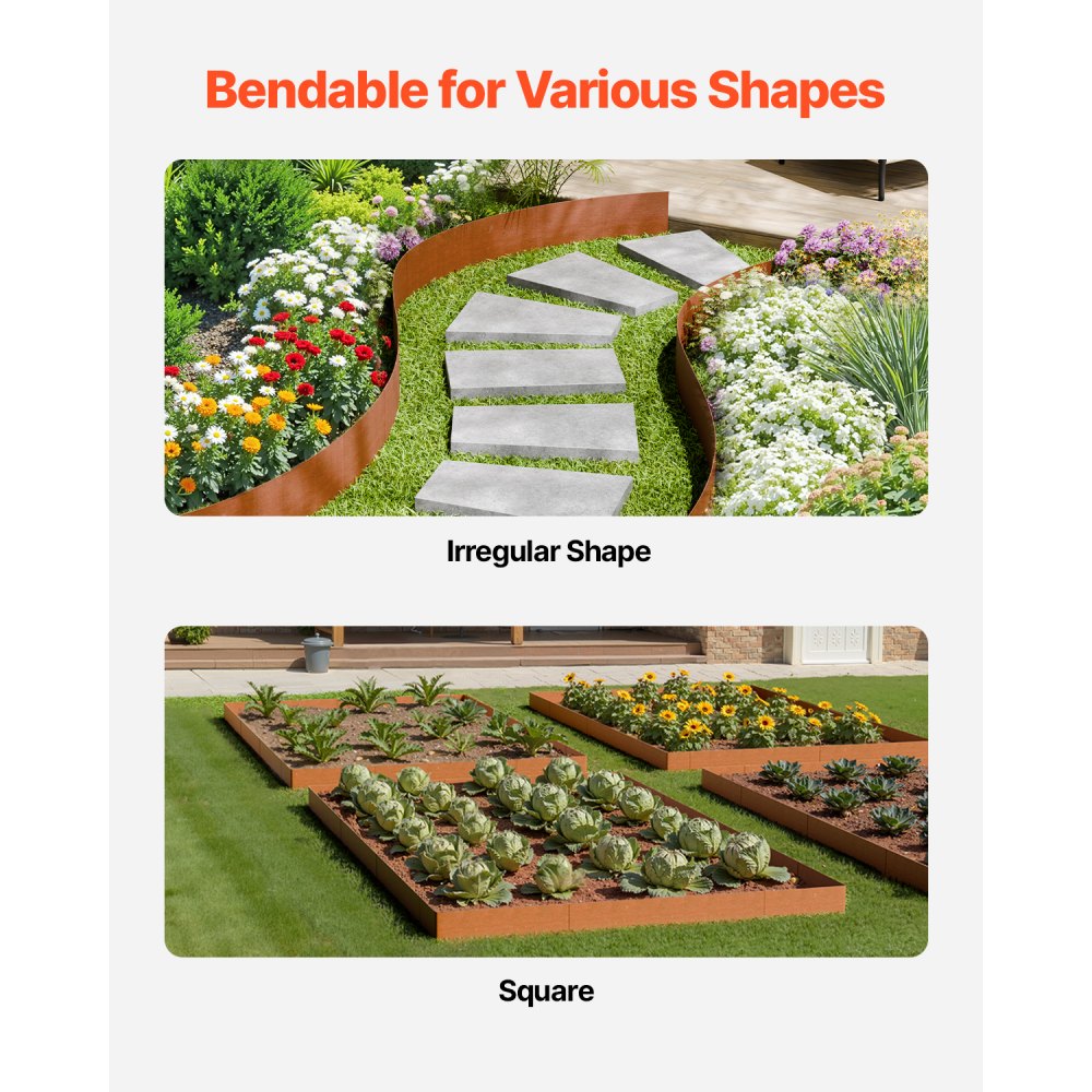 VEVOR Steel Landscape Edging, 6 Packs 40 x 6 in Weather-Resistant & Pre-Rust Metal Landscape Edging, Bendable Garden Edging Border, Heavy Duty Lawn Edging, Flower Bed Yard Pathway Divider