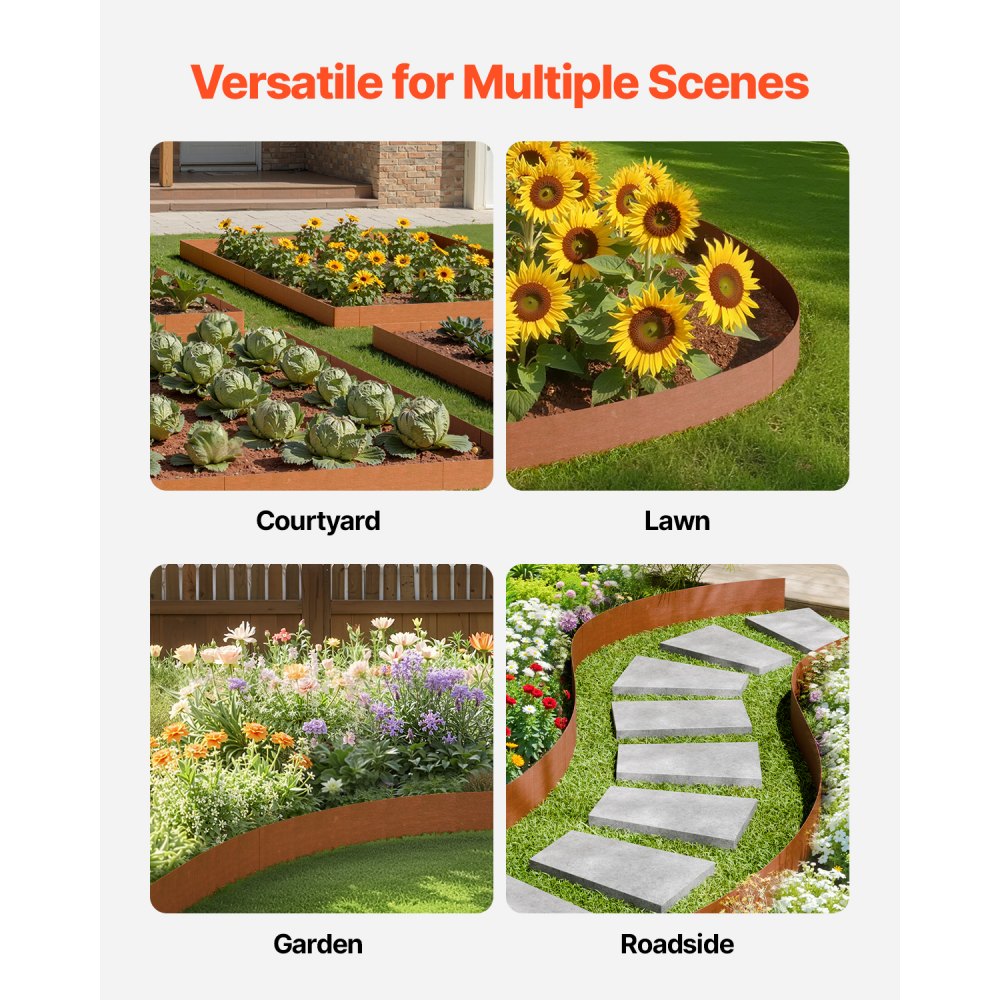 VEVOR Steel Landscape Edging, 6 Packs 40 x 8 in Weather-Resistant & Pre-Rust Metal Landscape Edging, Bendable Garden Edging Border, Shark Spike, Lawn Edging for Flower Bed Yard Pathway Divider