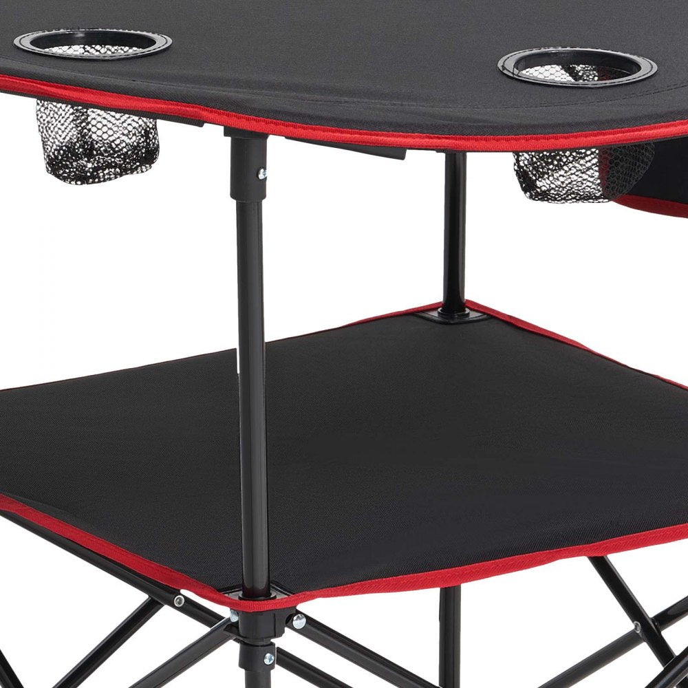 VEVOR Folding Camping Table, Portable Outdoor Lightweight Picnic Table, 600D Oxford Fabric Waterproof Canvas Travel Beach Tables, with 4 Cup Holders, Carry Bag, for Tailgating Camping Picnic, Black