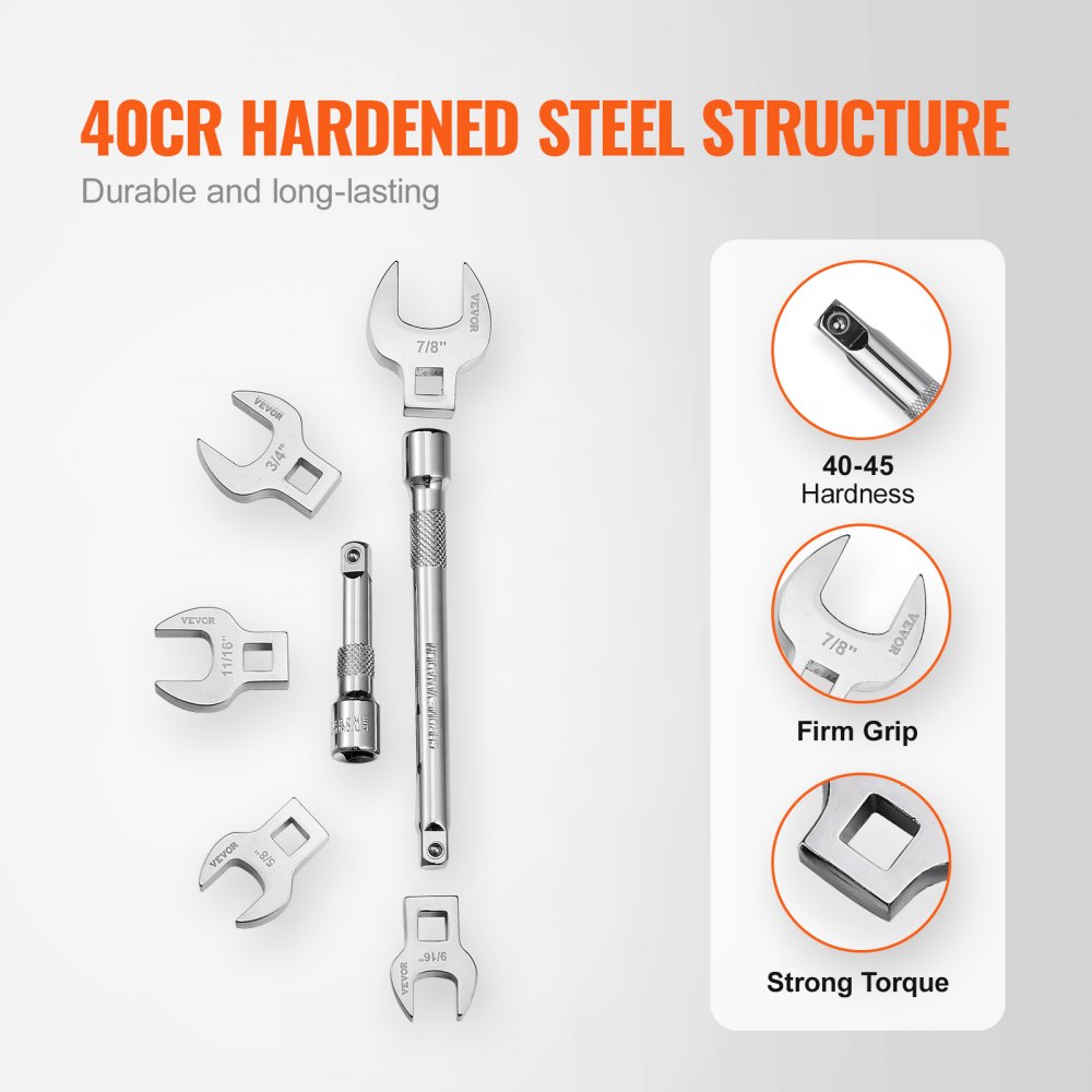 VEVOR Crowfoot Wrench Set, 3/8" Drive 20-Piece Crows Foot Wrench Set with 2 Extension Bars and EVA Tool Organizer,40CR Material with Mirror Chrome Finish, SAE 3/8"-7/8" and Metric 10-22 mm,