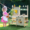 VEVOR Mud Kitchen for Kids, Wooden Toy Play Kitchen Set, Outdoor Toddler Grocery Store Playset, Pretend Play Kitchen with Stoves, Tank, Faucet, Storage Bag, Metal Baskets, and Cookware Pots