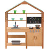 VEVOR Mud Kitchen for Kids, Wooden Toy Play Kitchen Set with Accessories, Outdoor Toddler Grocery Store Playset, Pretend Play Kitchen with Stoves, Planter Boxes, Sink, Faucet, Blackboard, Cookware Pot