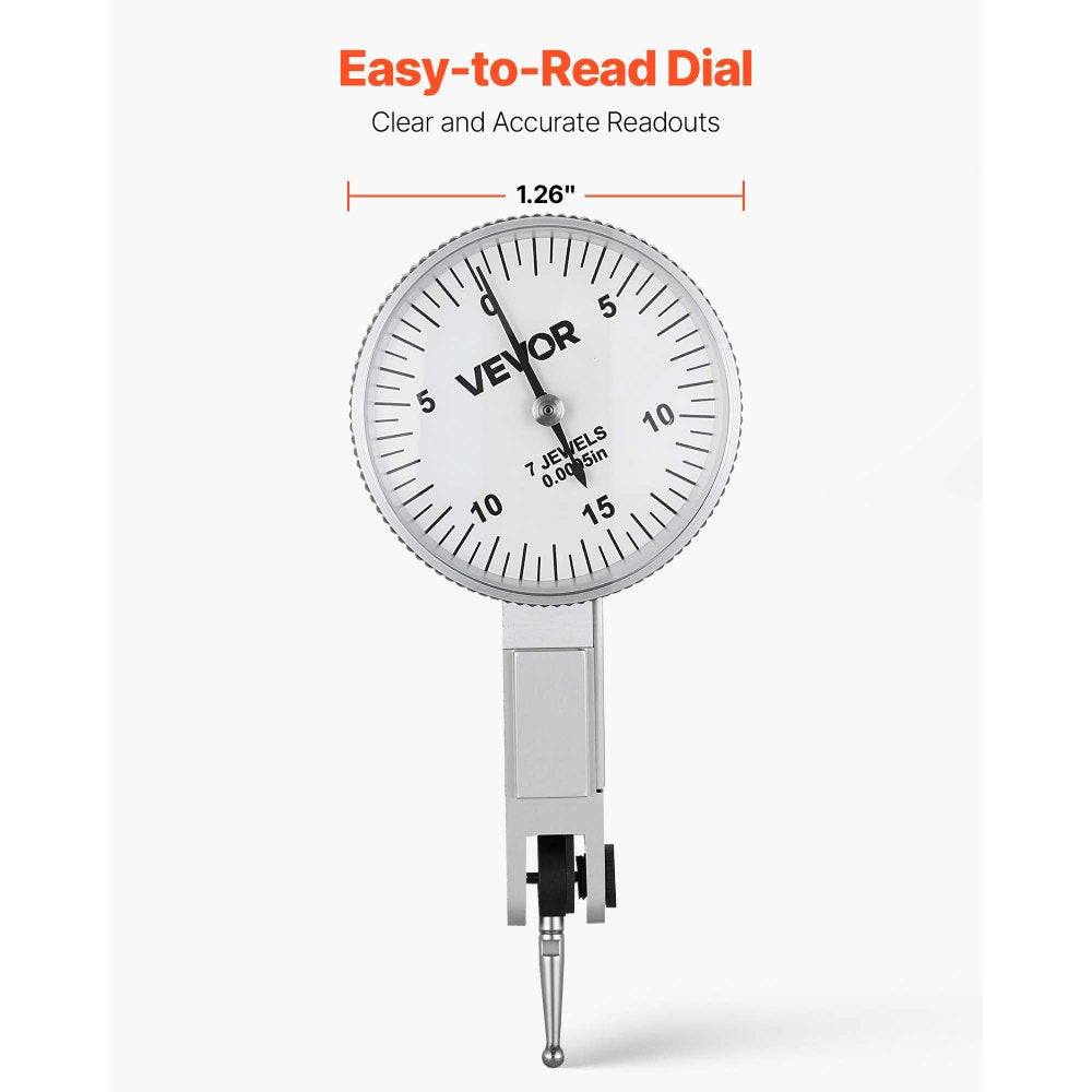 VEVOR Dial Test Indicator with Universal Magnetic Base and Storage Case, 0.0005 inch Accuracy, 0-0.03 inch Range, Micro Ball Handle for Narrow Area Measurement, Industrial Machining & Inspection