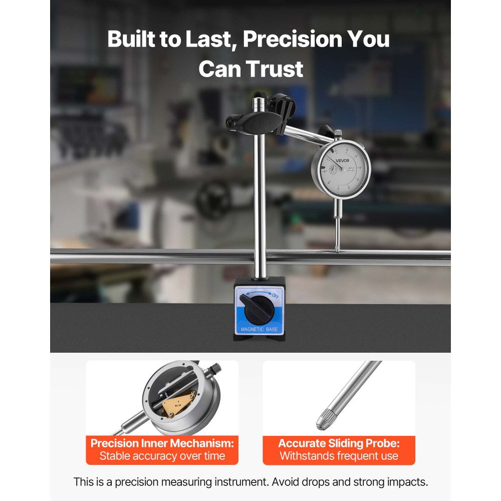 VEVOR Dial Test Indicator, 0.001 inch Accuracy, 0-1 inch Measuring Range, Easy to Read Large Dial, Professional for Internal Diameter Measurement, Runout Detection, Flatness Inspection