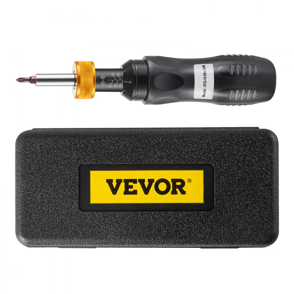 VEVOR 1/4" Drive Torque Screwdriver Wrench Set, 10-50 in-lbs Torque Adjustment Range, Torque Range Accurate to ±5%, 5 in-lb Increment Torque Screwdriver with 18 Bits & Case