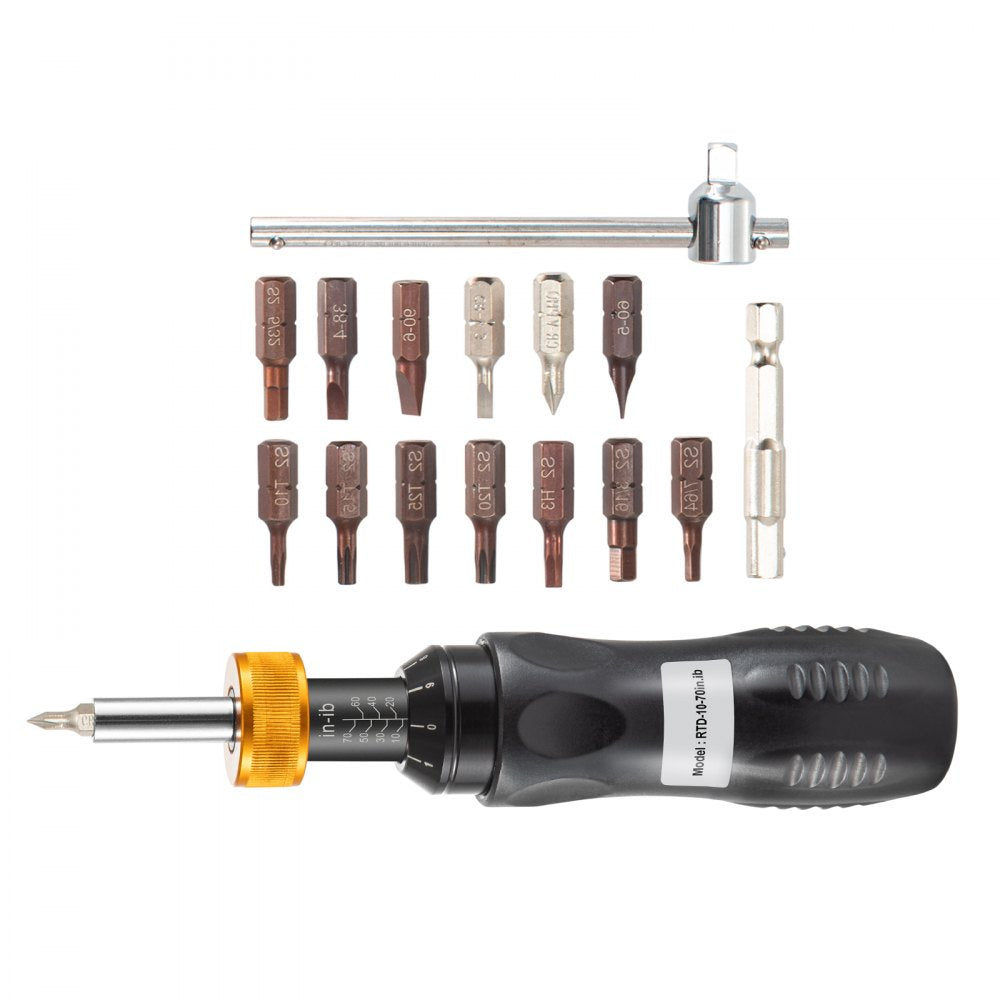 VEVOR Torque Screwdriver, 1/4\" Drive Screwdriver Torque Wrench, Torque Screwdriver Electrician 10-70 in/lbs Torque Range Accurate to ±5%, Adjustable inch Pound Torque Screwdriver with Bits & Case