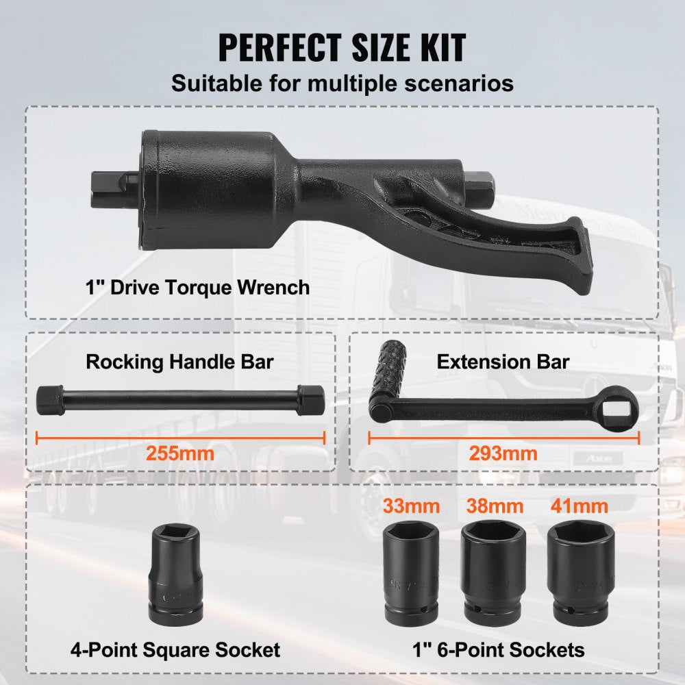 VEVOR Torque Multiplier, 1 Inch Drive Lug Nut Wrench/Multiplier Heavy Duty Torque Multiplier Wrench Set, 1:64 6,800N.m Lug Nut Remover, Includes 4 Sockets (21-41mm) and Storage Case