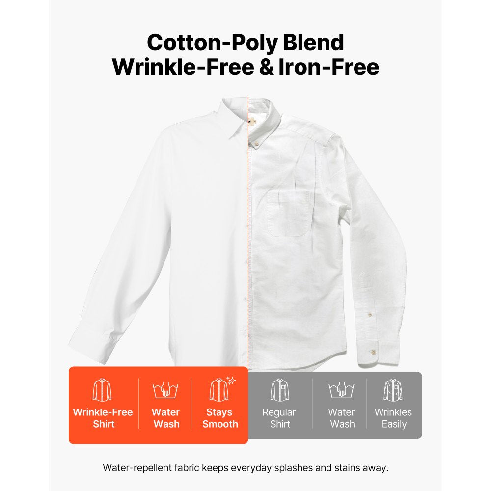 VEVOR Men's Button Up Shirt, Mens Long Sleeve Wrinkle-free Button Down Dress Shirts, Slim Fit Soft Stretch Fabric for Business Casual or Formal, Work, Wedding, Dinner, White, XL Size