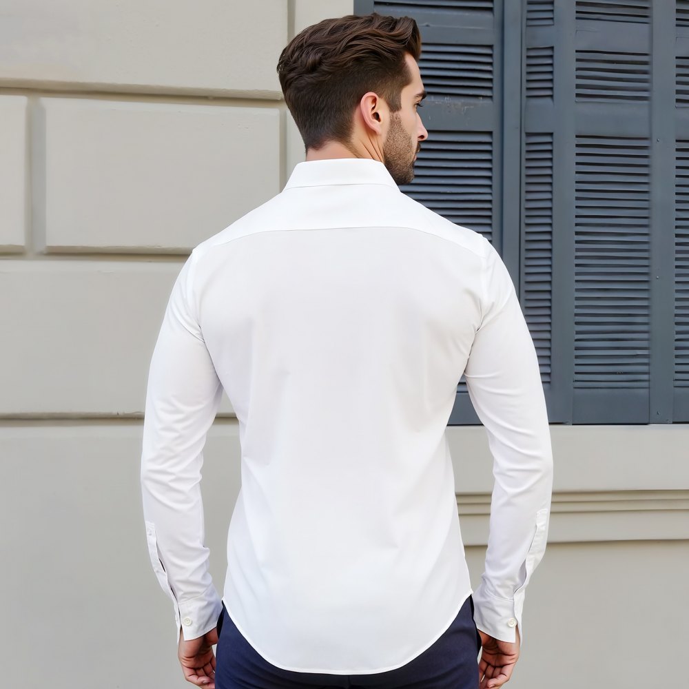 VEVOR Men's Button Up Shirt, Mens Long Sleeve Wrinkle-free Button Down Dress Shirts, Slim Fit Soft Stretch Fabric for Business Casual or Formal, Work, Wedding, Dinner, White, XL Size