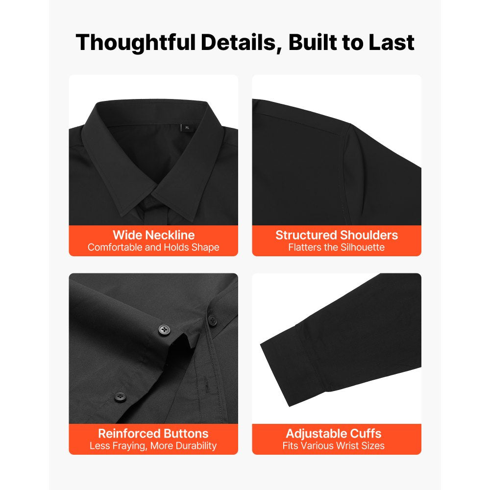 VEVOR Men's Button Up Shirt, Mens Long Sleeve Wrinkle-free Button Down Dress Shirts, Slim Fit Soft Stretch Fabric for Business Casual or Formal, Work, Wedding, Dinner, Black, XL Size